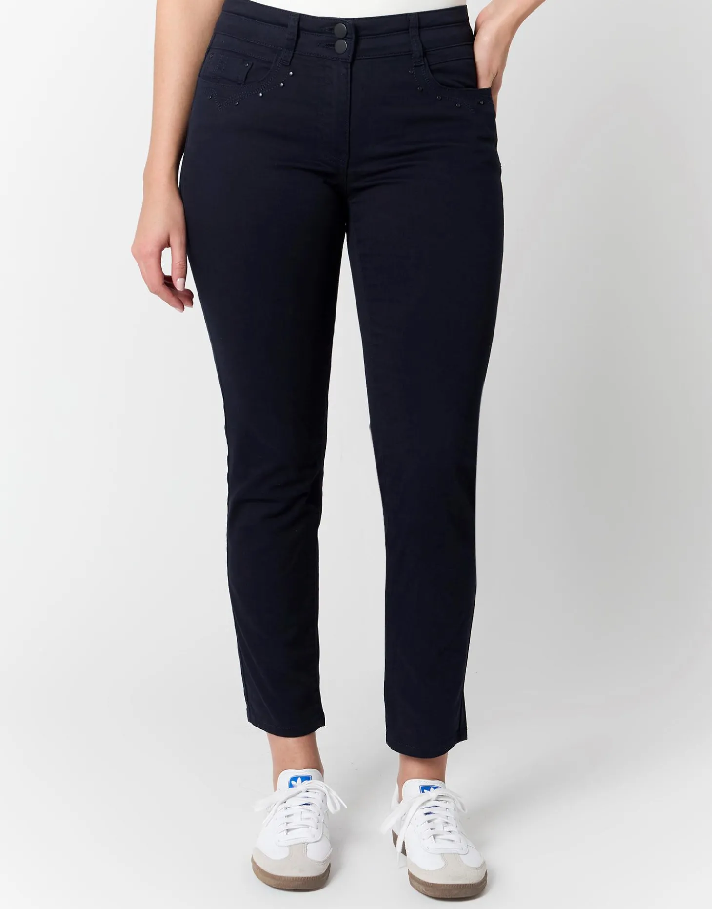 Pantalon 7/8 slim uni MARINE Femme