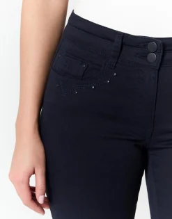Pantalon 7/8 slim uni MARINE Femme