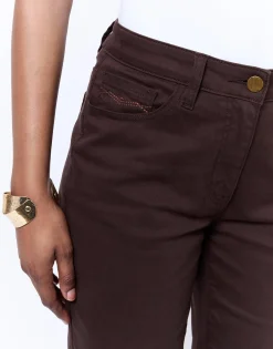 Pantalon 7/8 slim uni MARRON Femme