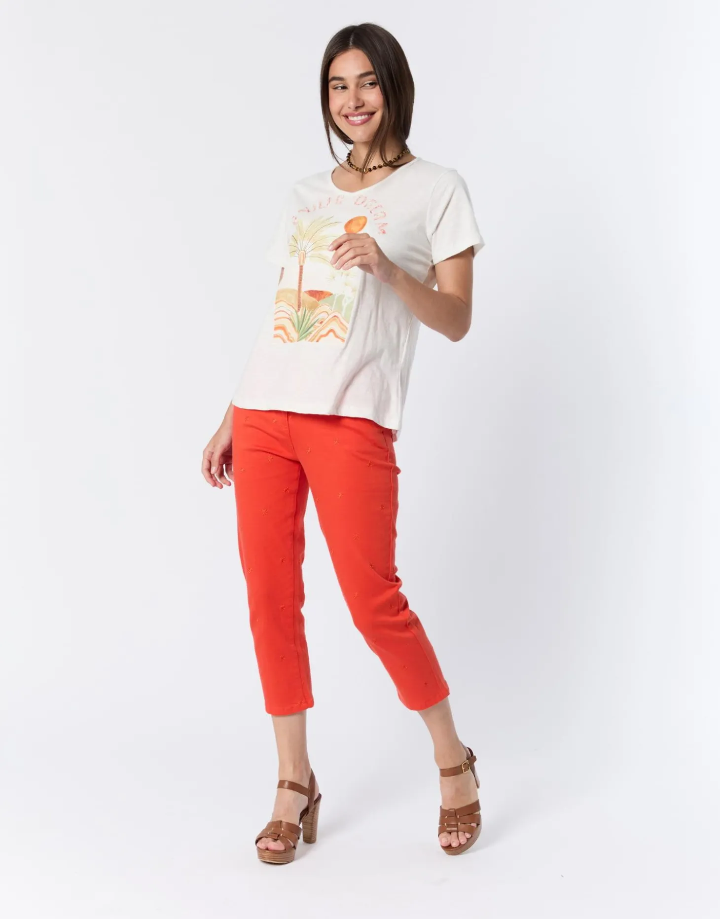 Pantalon Capri slim uni ORANGE Femme