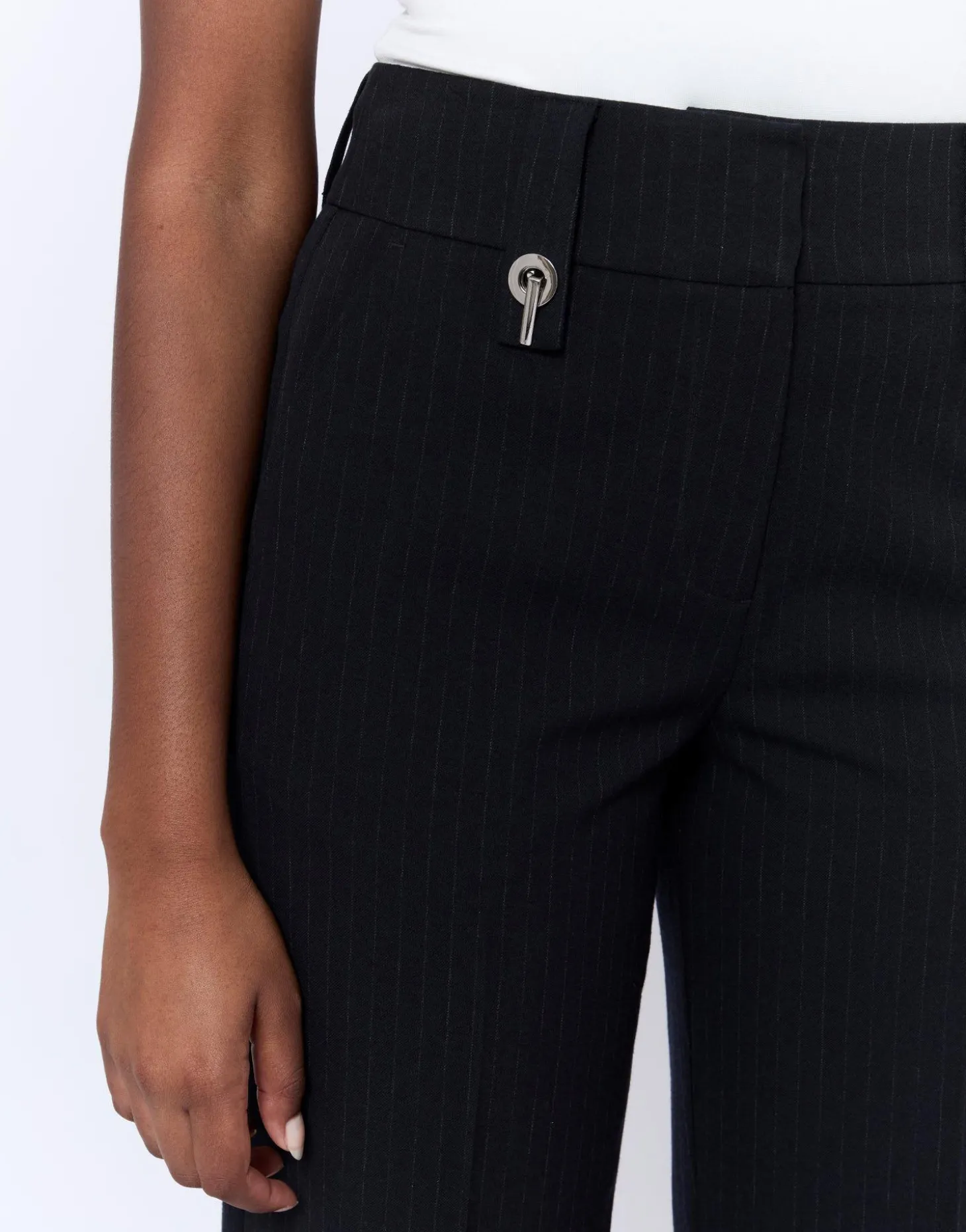 Pantalon long large rayé NOIR Femme