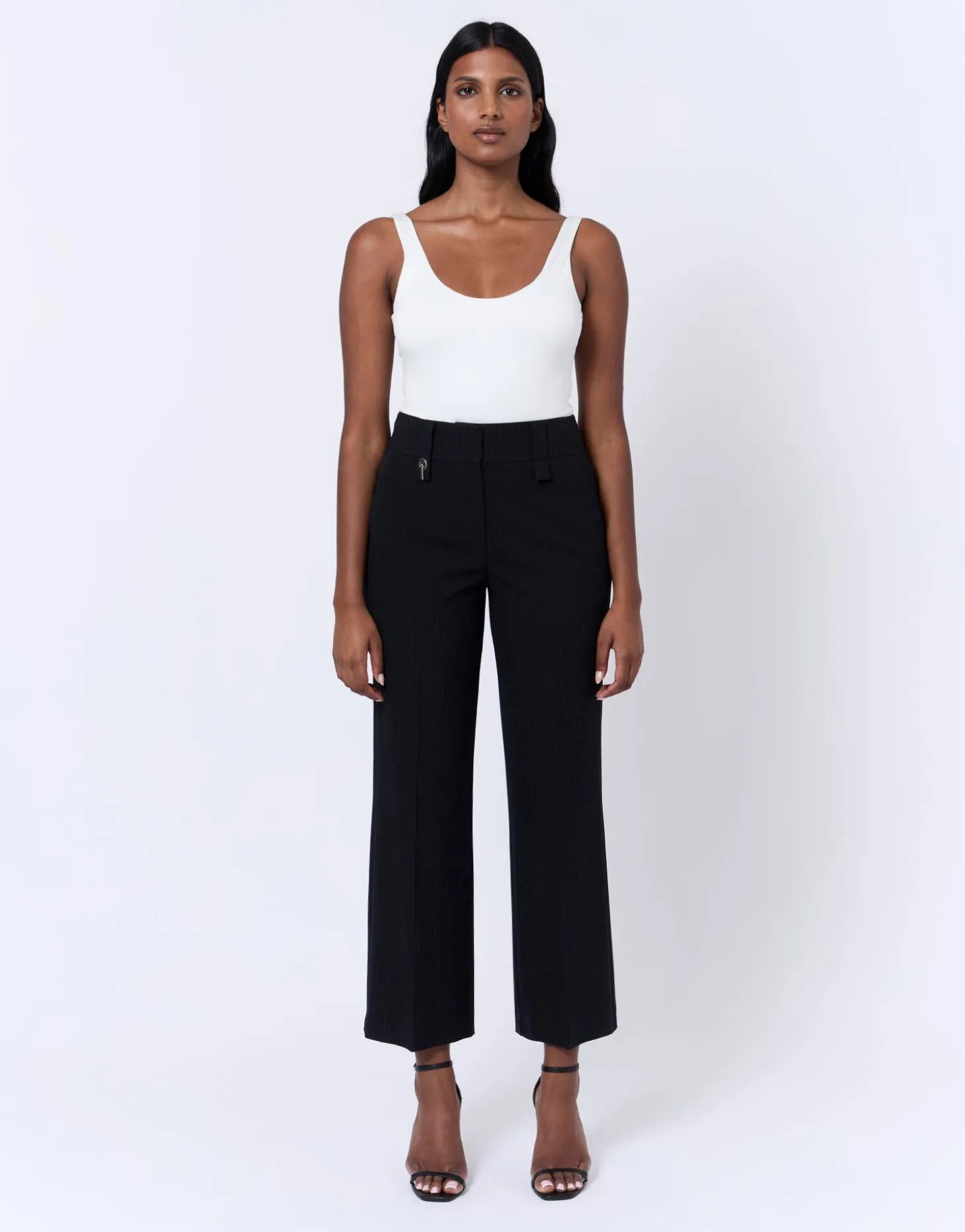 Pantalon long large rayé NOIR Femme