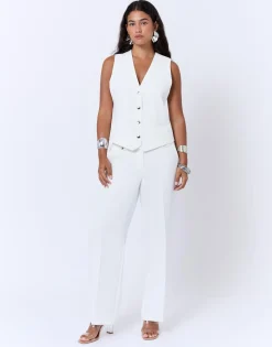 Pantalon long large uni BLANC Femme