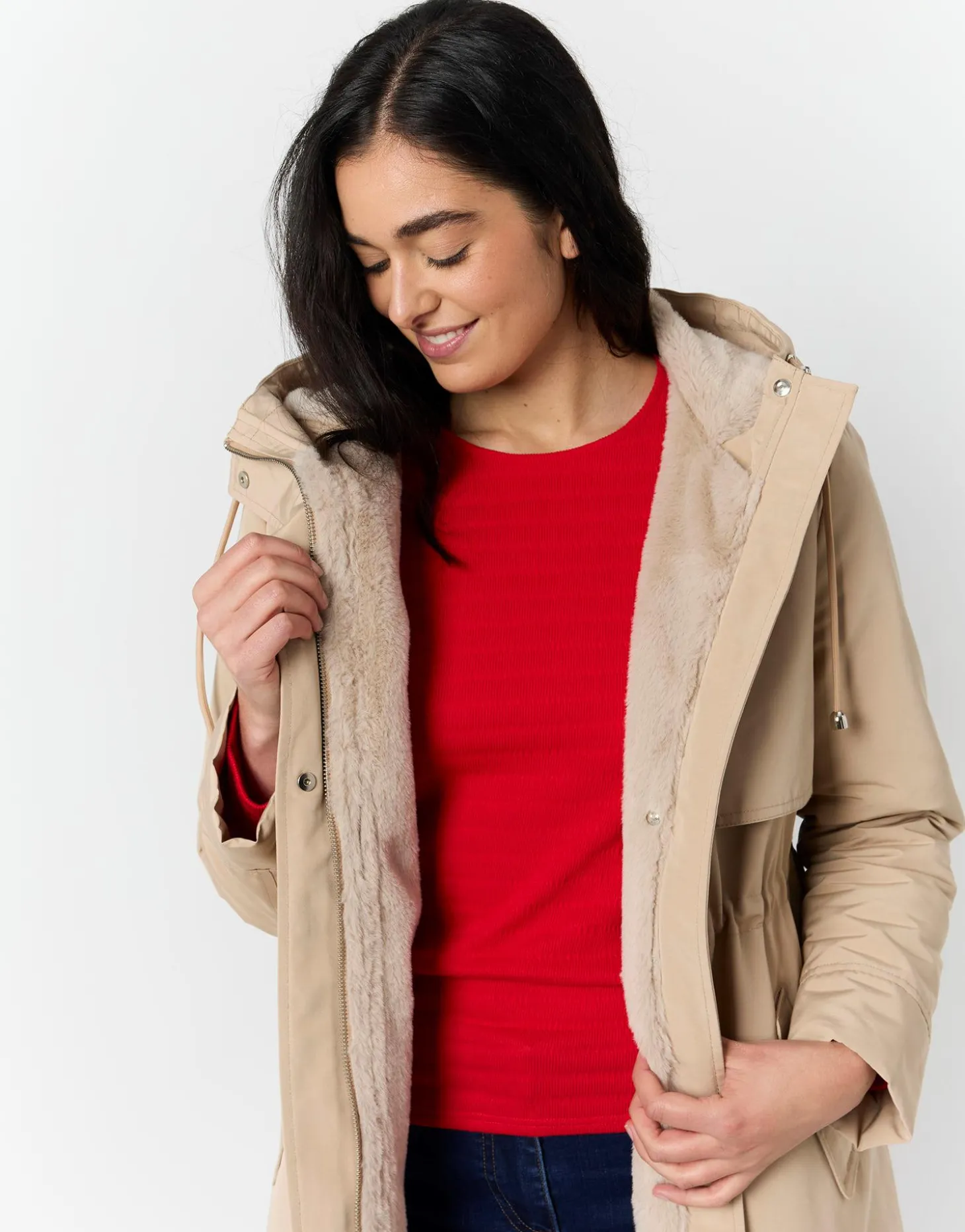 Parka longue unie BEIGE Femme