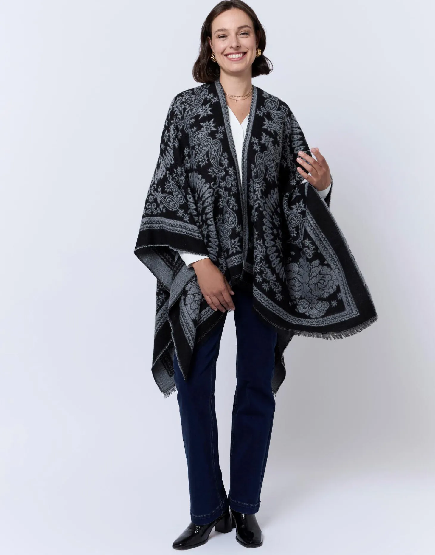 Poncho imprimé GRIS Femme