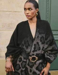 Poncho imprimé léopard NOIR Femme