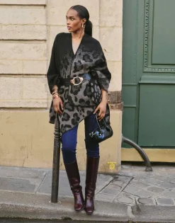 Poncho imprimé léopard NOIR Femme