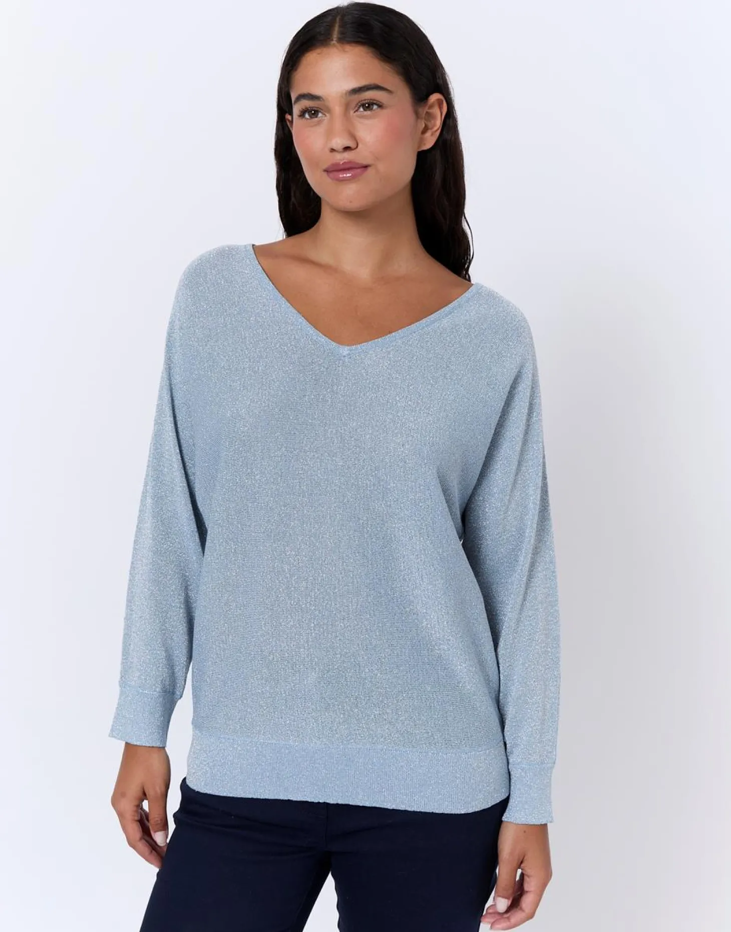 Pull fin brillant BLEU Femme