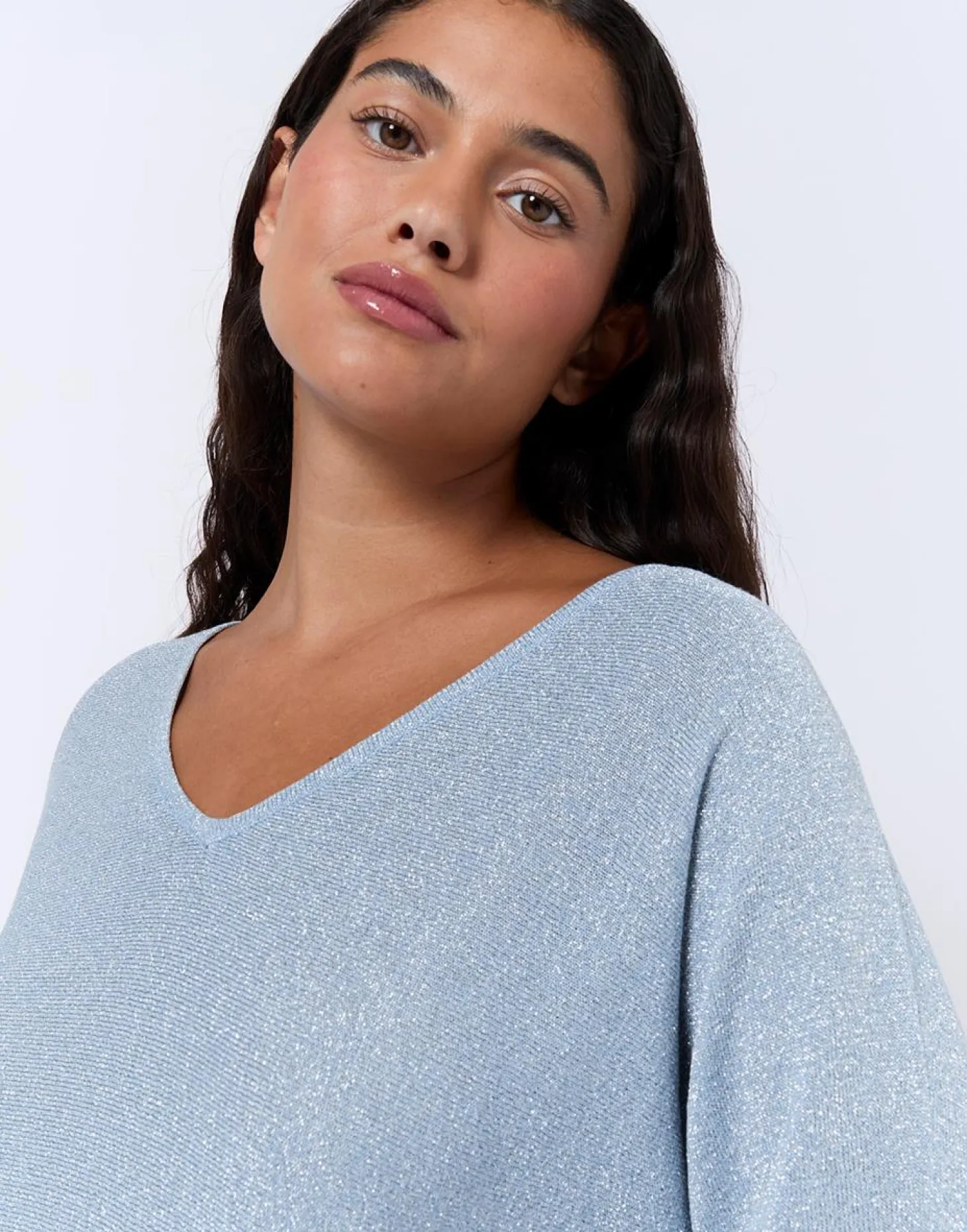 Pull fin brillant BLEU Femme
