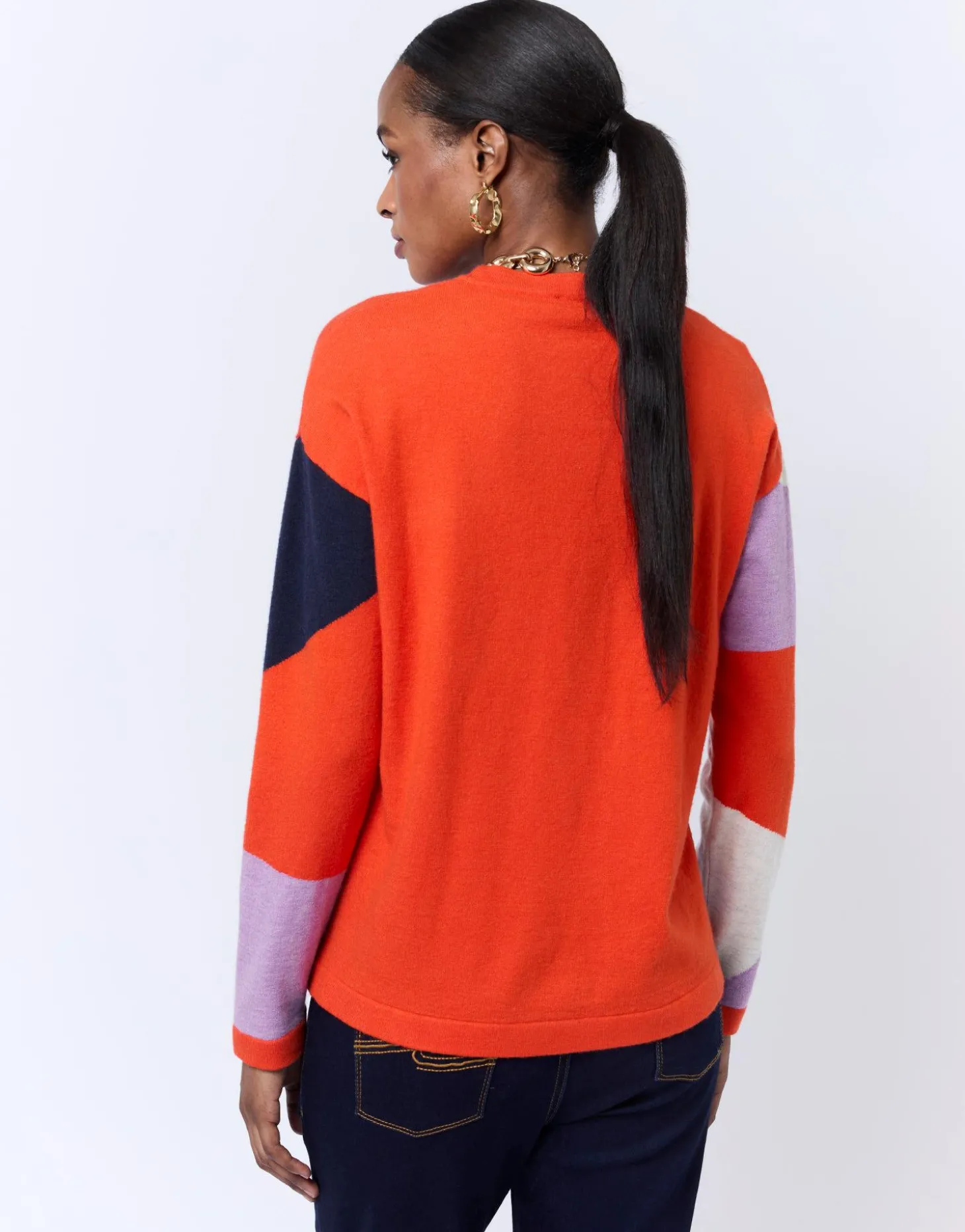 Pull fin color bloc ORANGE Femme