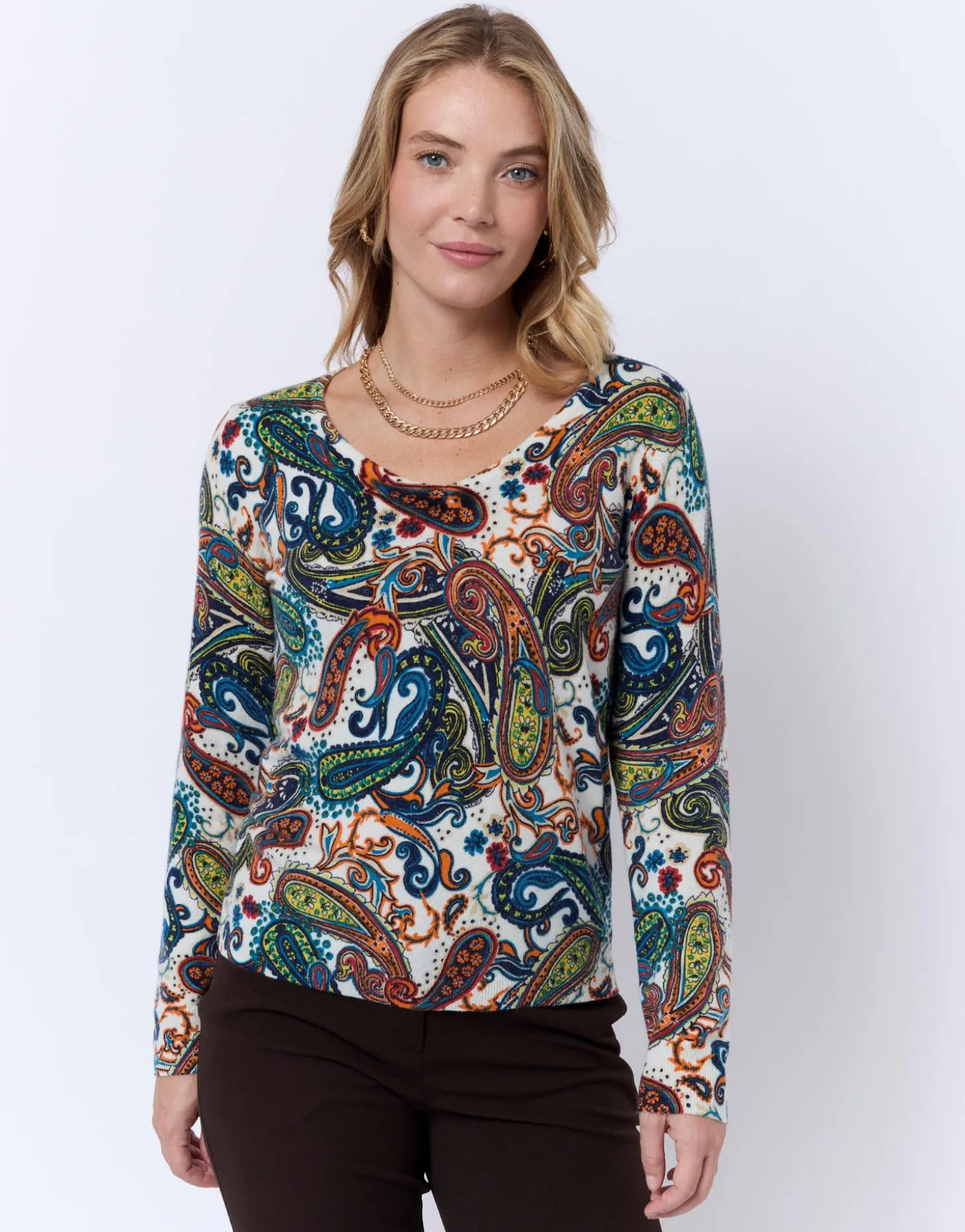Pull fin en mélange cachemire imprimé MULTICOLORE Femme