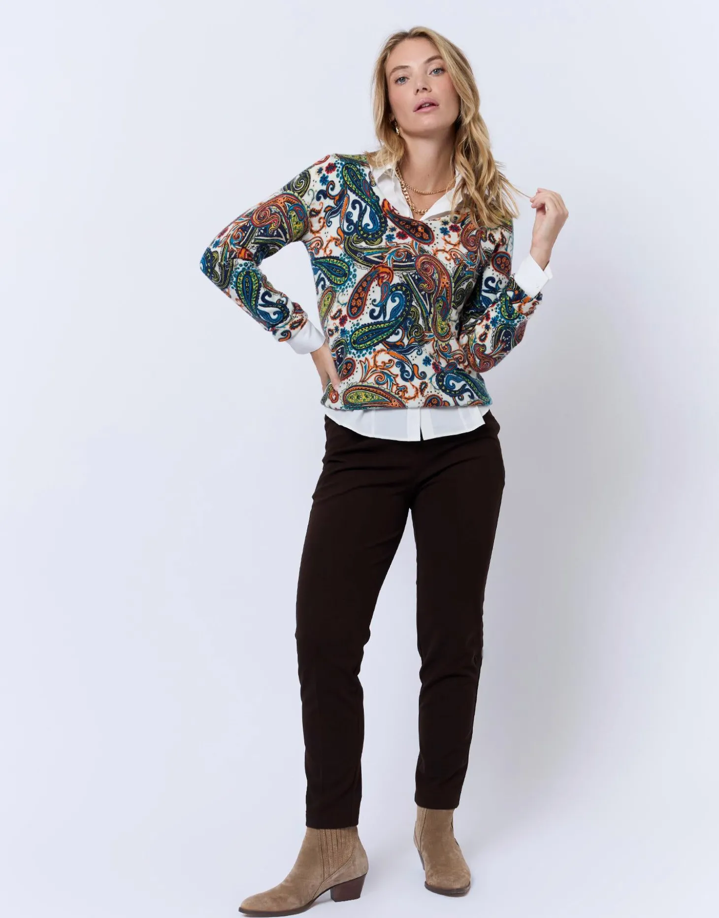 Pull fin en mélange cachemire imprimé MULTICOLORE Femme