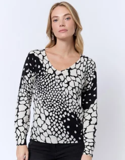Pull fin en mélange cachemire imprimé ECRU Femme