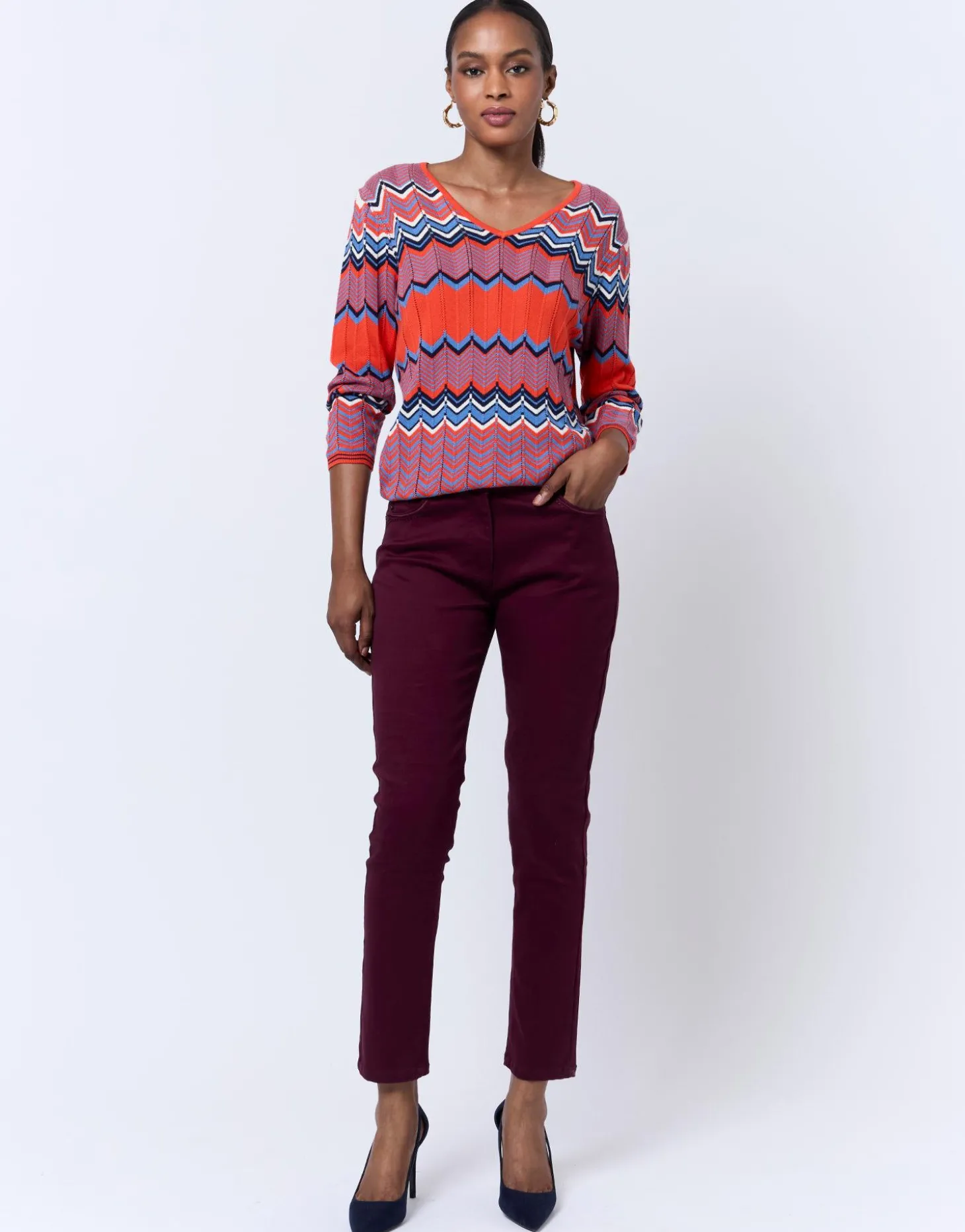 Pull fin en mélange coton multicolore ORANGE Femme