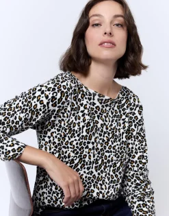 Pull fin imprimé léopard MARRON Femme