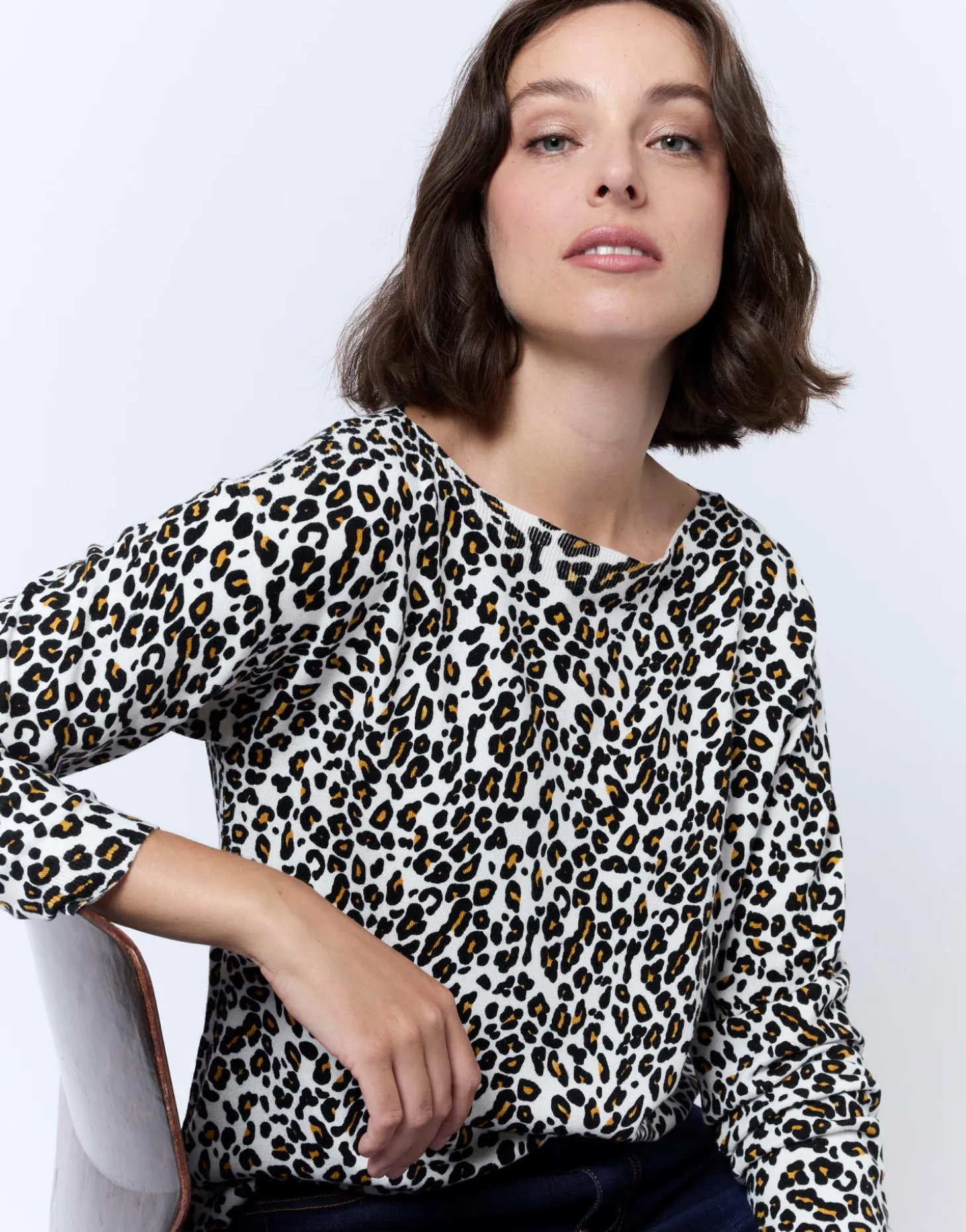 Pull fin imprimé léopard MARRON Femme