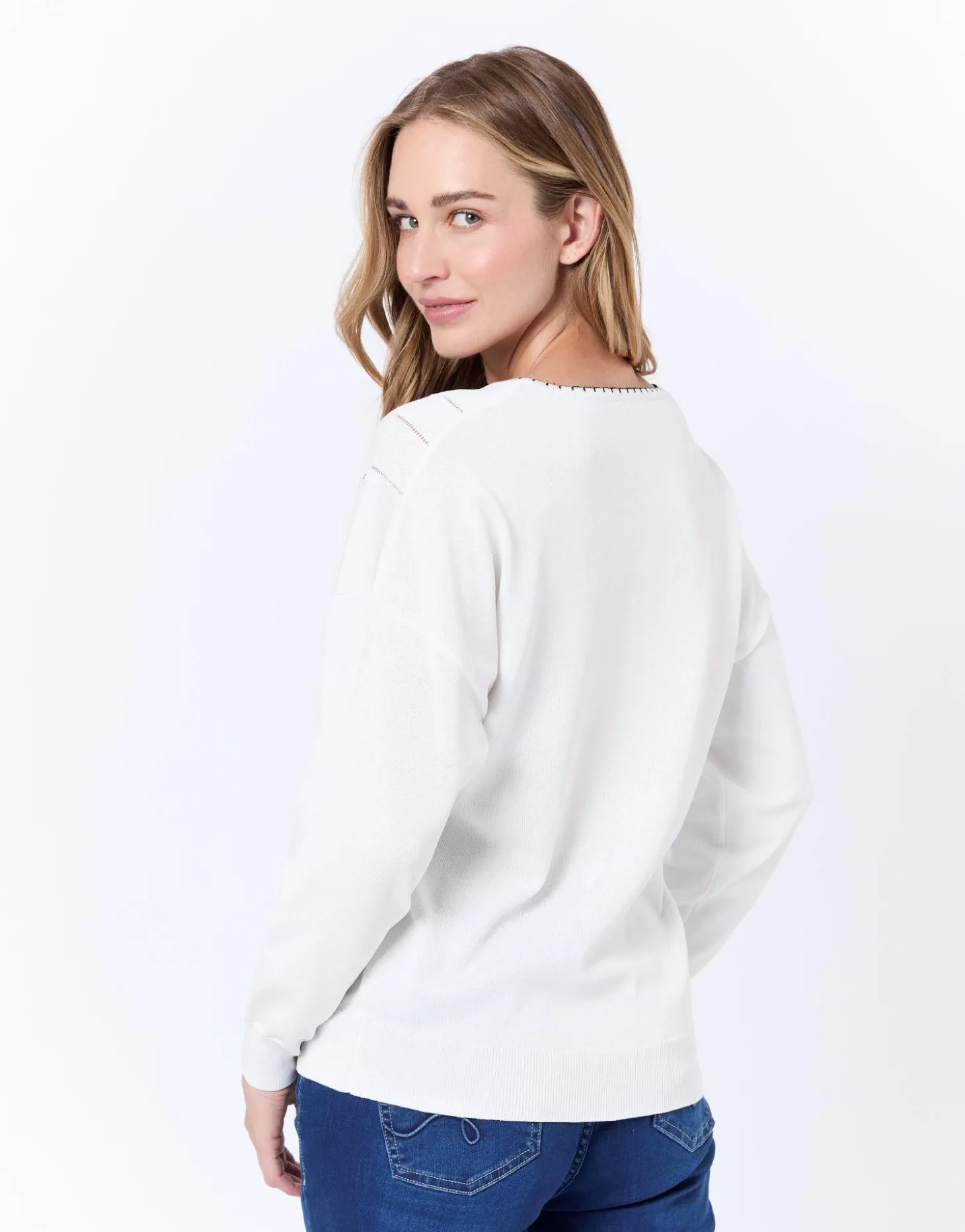 Pull fin uni BLANC Femme