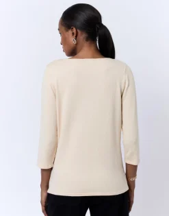 Pull fin uni décoré BEIGE Femme