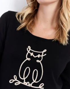 Pull fin uni décoré NOIR Femme