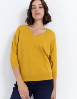 Pull fin uni JAUNE Femme