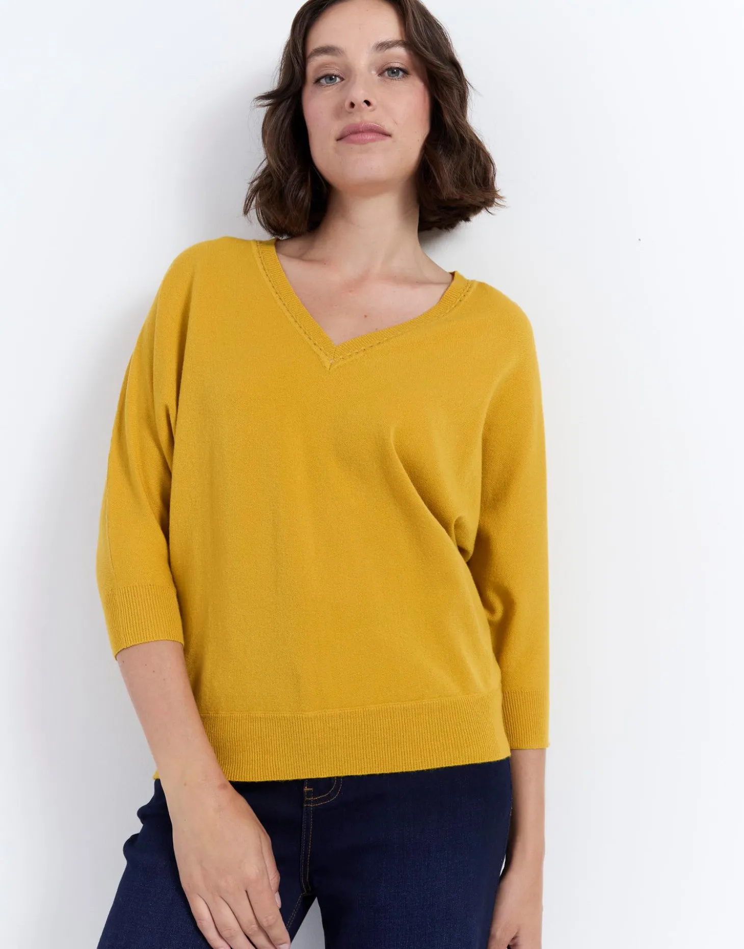 Pull fin uni JAUNE Femme