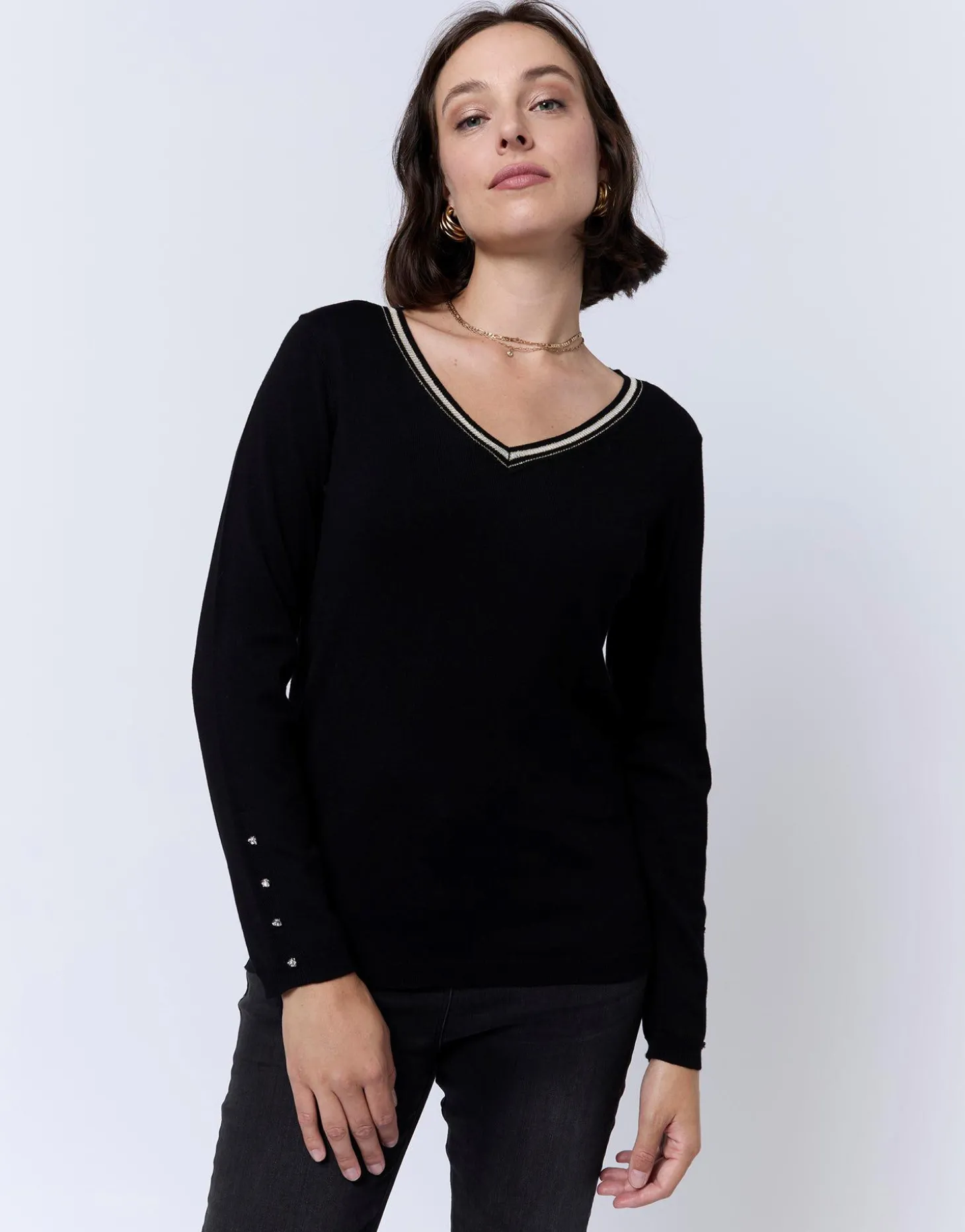 Pull fin uni NOIR Femme