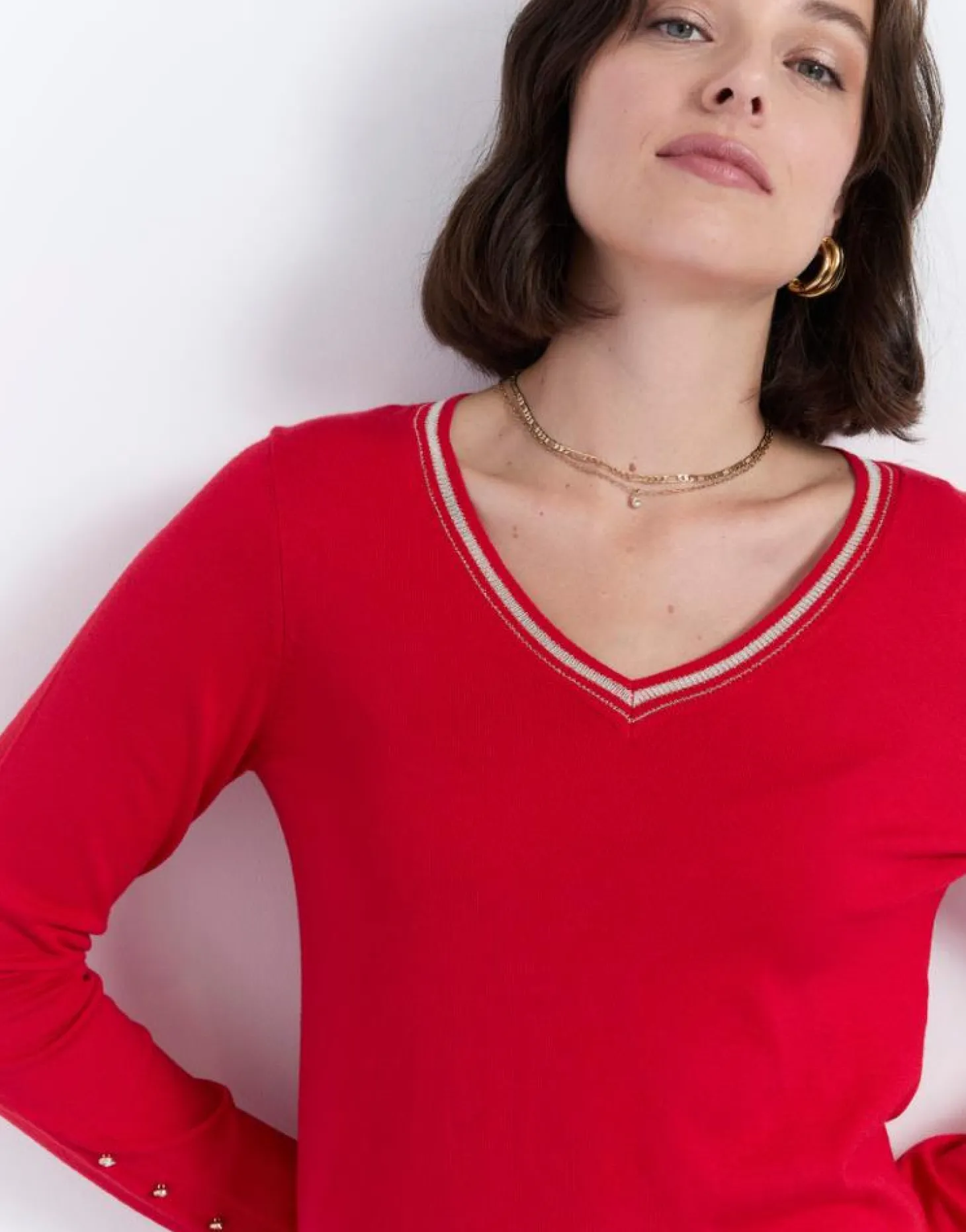 Pull fin uni ROUGE Femme
