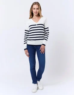 Pull marinière 100% coton rayé MARINE Femme
