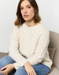 Pull épais contenant de la laine uni BLANC Femme