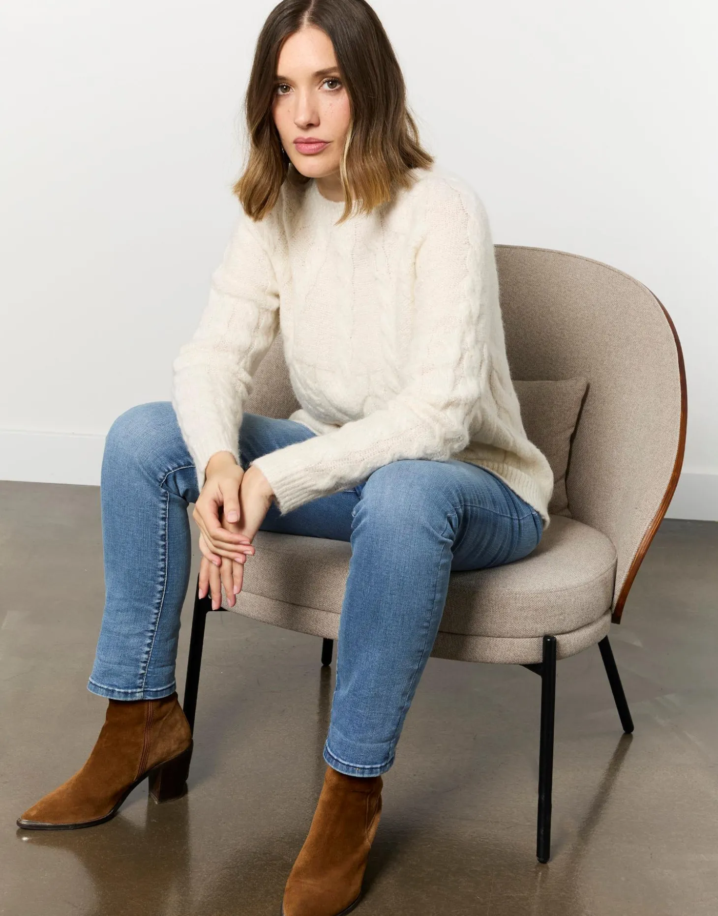 Pull épais contenant de la laine uni BLANC Femme
