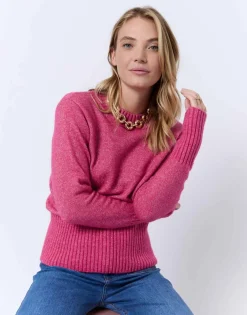 Pull épais contenant de la laine uni FUCHSIA Femme