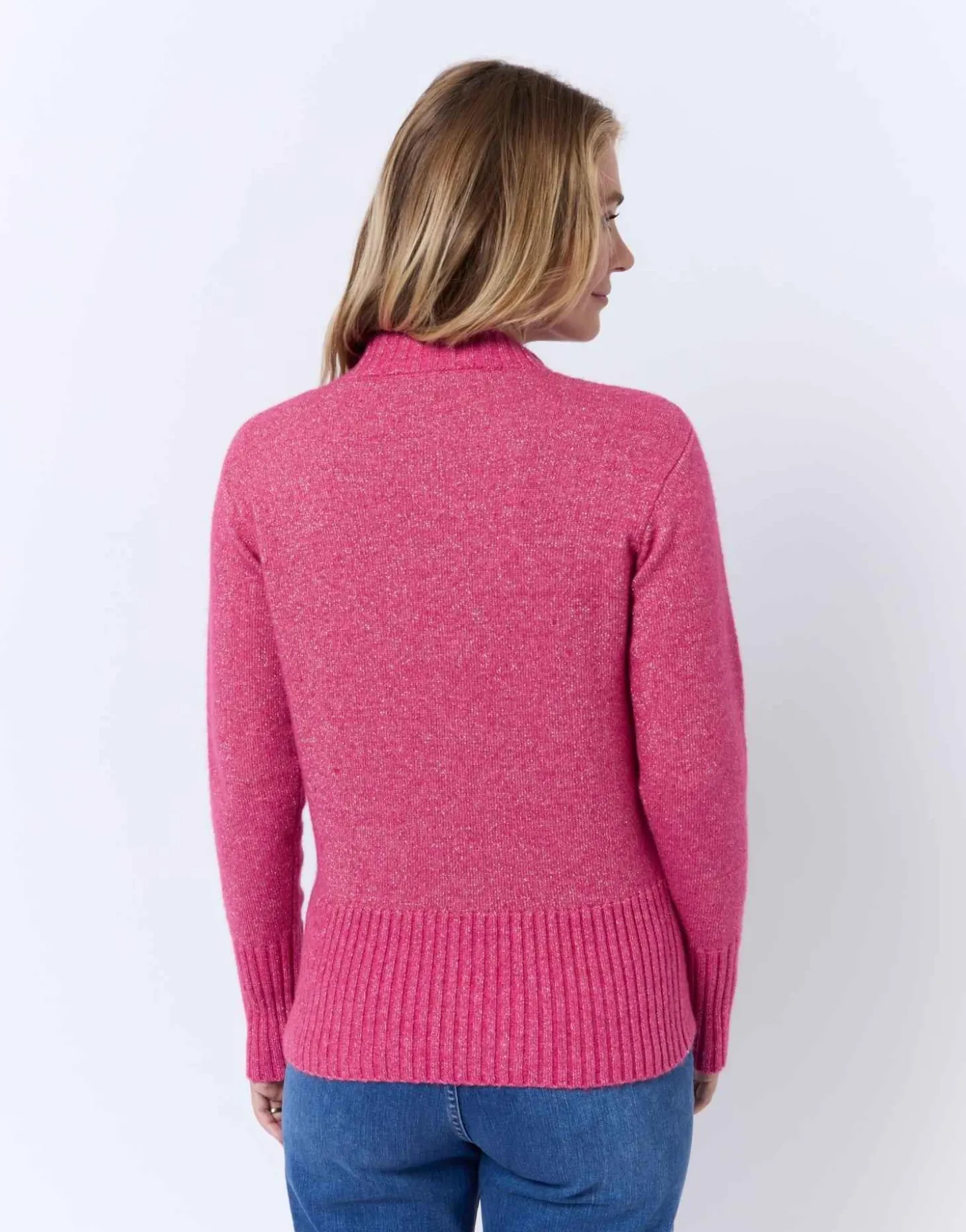 Pull épais contenant de la laine uni FUCHSIA Femme