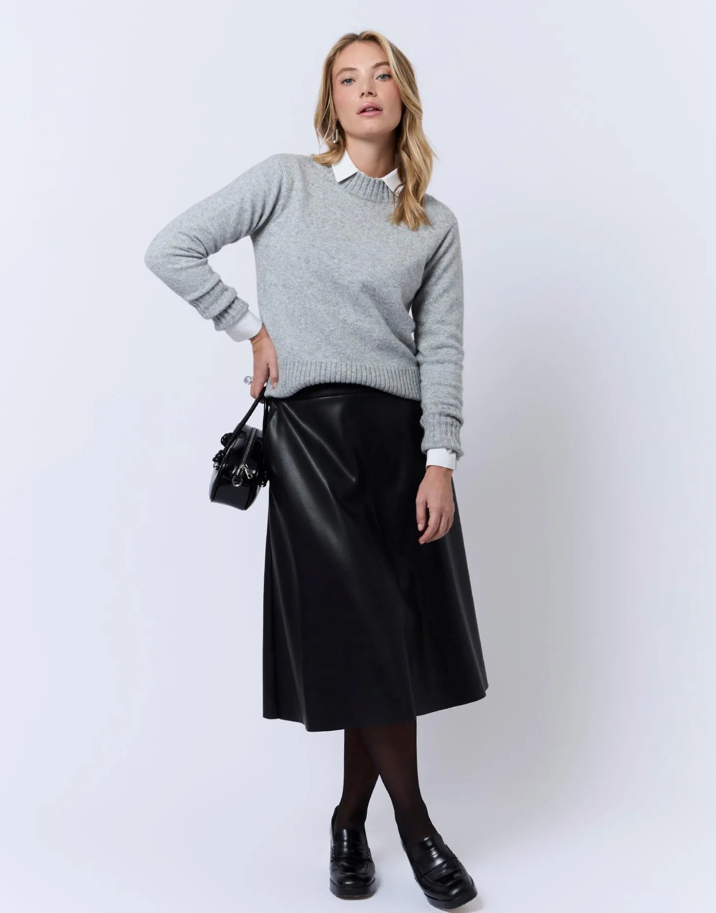 Pull épais contenant de la laine uni GRIS Femme