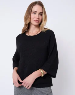 Pull épais court en mélange laine uni NOIR Femme