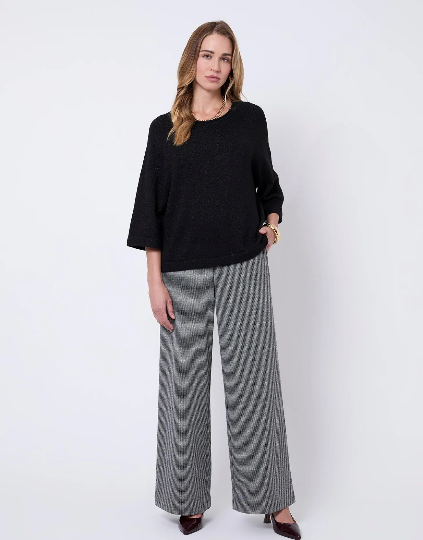 Pull épais court en mélange laine uni NOIR Femme