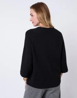 Pull épais court en mélange laine uni NOIR Femme