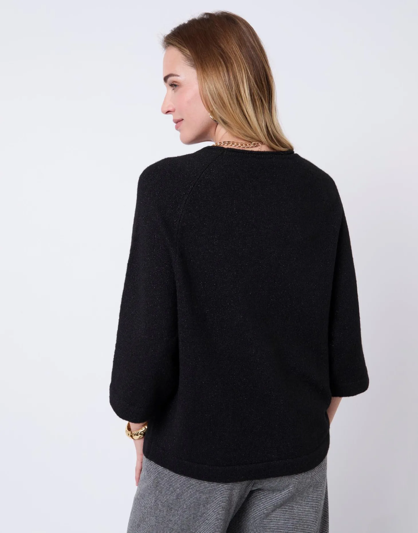 Pull épais court en mélange laine uni NOIR Femme