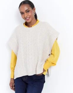 Pull épais court en mélange laine uni BEIGE Femme