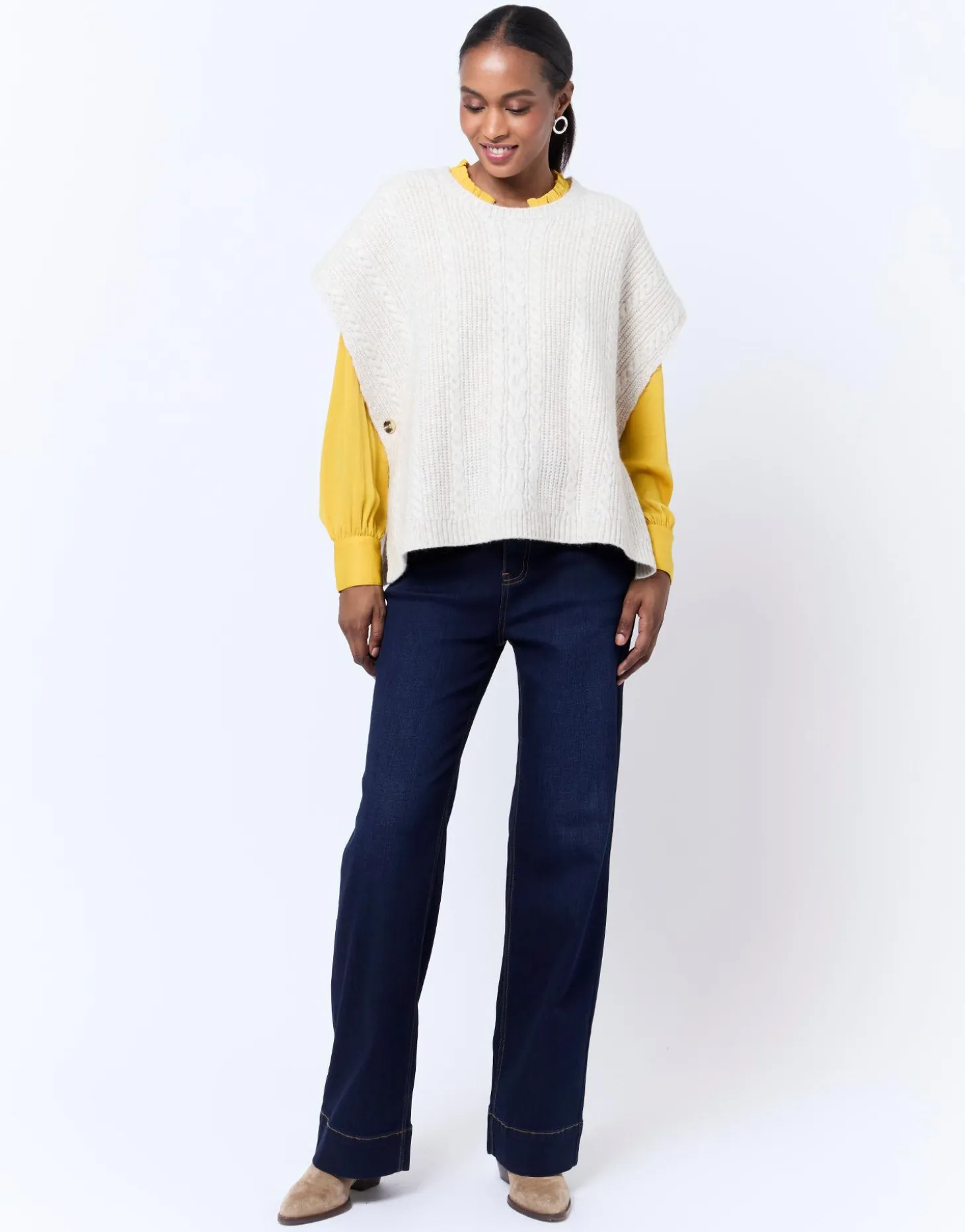 Pull épais court en mélange laine uni BEIGE Femme