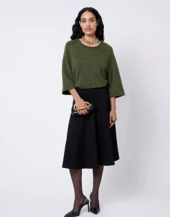 Pull épais court en mélange laine uni VERT Femme