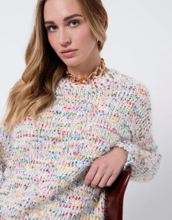 Pull épais court multicolore ECRU Femme
