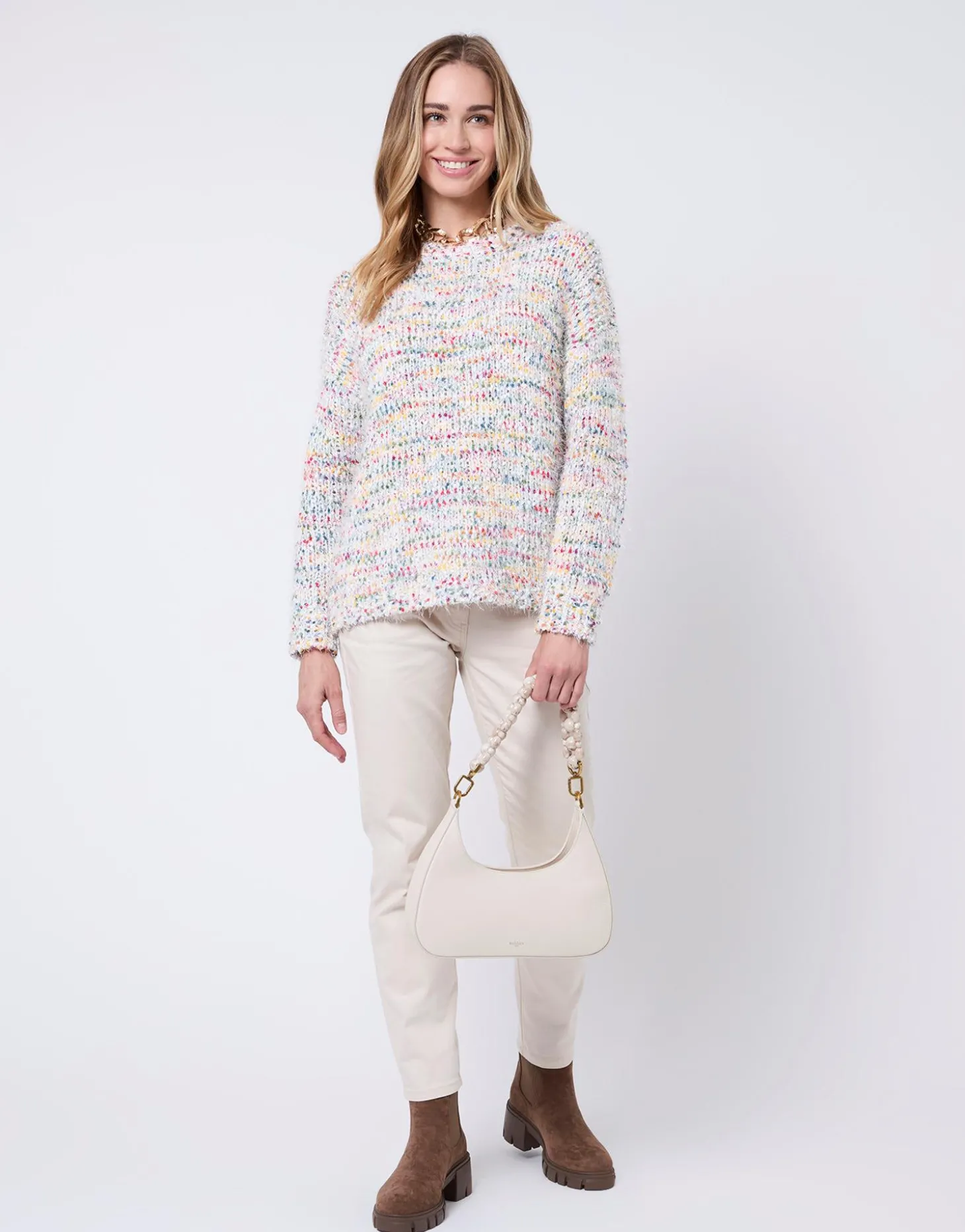 Pull épais court multicolore ECRU Femme