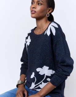 Pull épais en mélange coton bicolore MARINE Femme