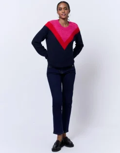 Pull épais en mélange laine color bloc MARINE Femme