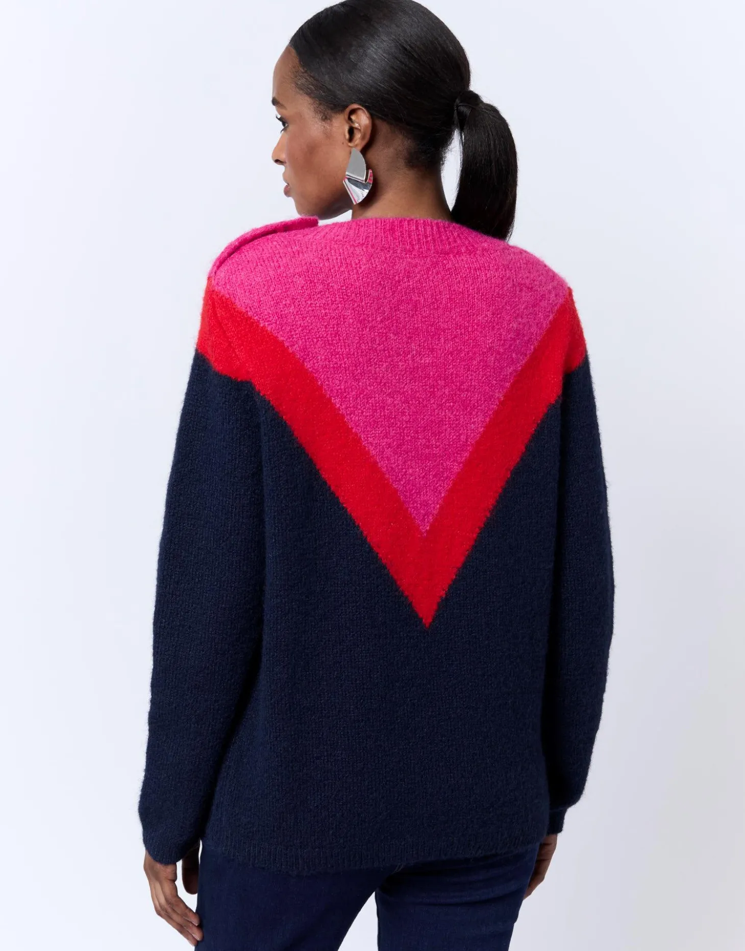 Pull épais en mélange laine color bloc MARINE Femme