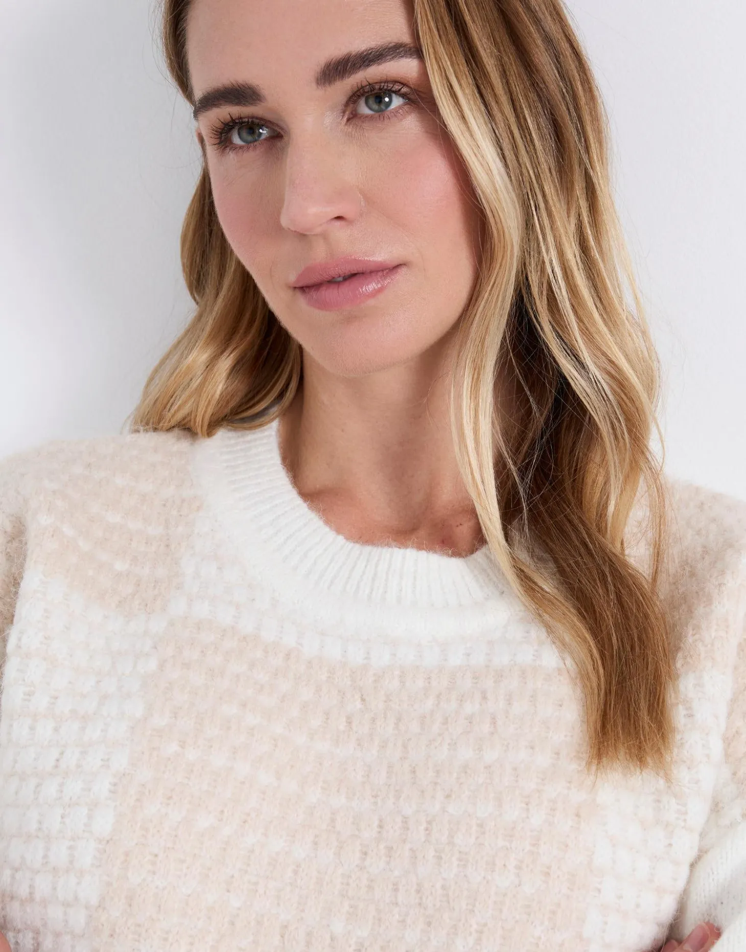 Pull épais en mélange laine bicolore ECRU Femme