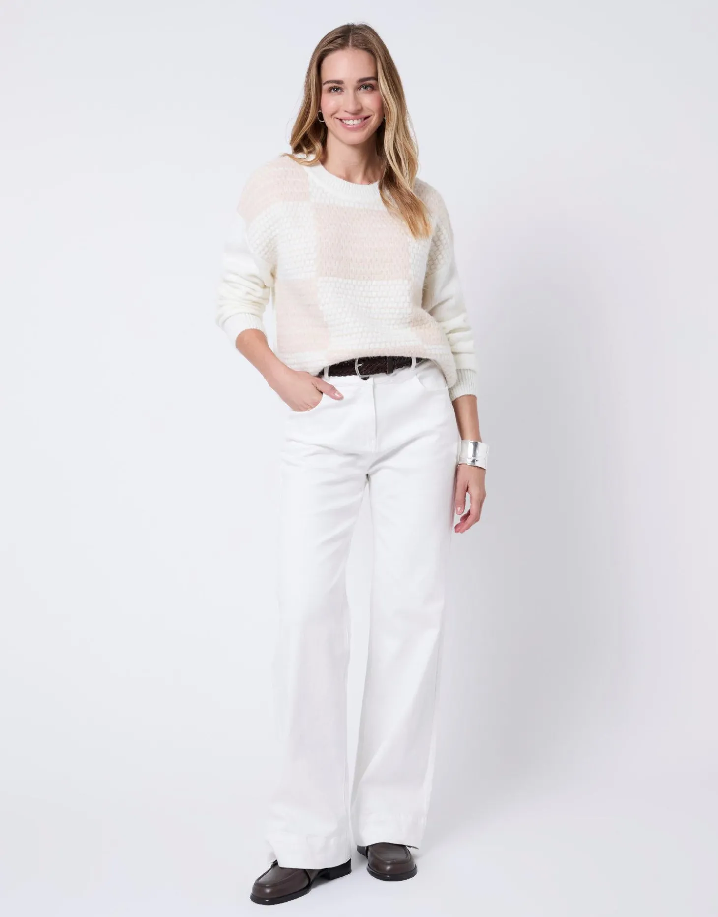 Pull épais en mélange laine bicolore ECRU Femme