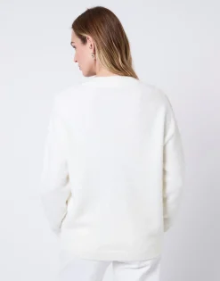 Pull épais en mélange laine bicolore ECRU Femme