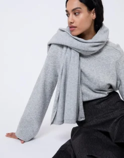 Pull épais en mélange laine uni GRIS Femme