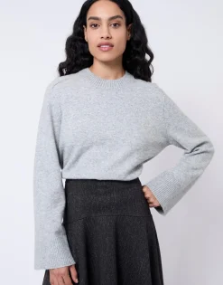 Pull épais en mélange laine uni GRIS Femme